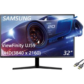 SAMSUNG 32" ViewFinity UJ59 Series 4K UHD (3840x2160) LED Monitor, 60Hz, 4ms, FreeSync, HDMI, Display Port, Eye Saver/Flicker Free Mode, Dark Gray/Blue, with HDMI Cable