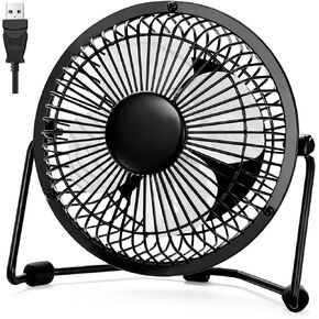 USB Desk Fan 4 Inch Mini Portable Ultra Quiet Cooling Fan 360 degreeRotation for Home Office Table USB Powered ONLY Retro Bronze Design,Black, DF-LI9004-BK/WWL