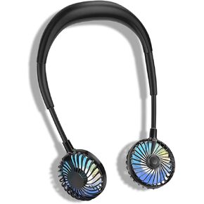 Hanging Neck Fan, Hand Free Personal Mini Neck Sports Fan Portable USB Rechargeable LED Fan Wearable Cooler Neckband Fan with Dual Wind Head for Traveling Outdoor Office Home Sports