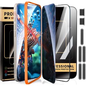 3 حزمة لـ iPhone 16 Pro iPhone 15 iPhone 14 شاشة واقي شاشة ، فيلم زجاجي مقسّر ، 2 HD 1 خصوصية مضادة للتجس
