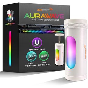 Aurawave GPU Support Bracket ، حامل بطاقة الفيديو المضاد لـ SAG ، قوس GPU قابل للتعديل مع قاعدة المغناطيس ، دعم بطاقة رسومات ARGB 5V 3PIN 67-110 مم (أسود) in Kuwait