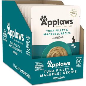 Applaws Wet Cat Food, 12 Count, Limited Ingredient Wet Cat Food Pouches, Variety of Flavors in Mousse, 2.47oz Pouches in Kuwait