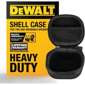 DEWALT Heavy Duty Protective Headphone Case for TWS Earbuds & Wearable Speaker, Compact Lightweight w/EVA Headphone Case Hard Shell, Shockproof, Water-Resistant, Soft Interior & Accessory Mesh Pocket