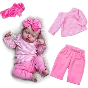 Medylove 18-20 inch Reborn Newborn Baby Doll Girl Clothes Pink Outfit Reborn Baby Doll Clothes Accessories 3pcs