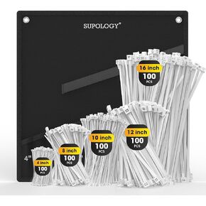 Zip Ties Assorted Sizes, 500 Pack White【16+12+10+8+4 inch】Wire Ties with Organizer Bag, 50lbs 3.6mm Width Adjustable PA66 Cable Ties Cord Management Sets for Home, Office, Gardening | Innovative Item