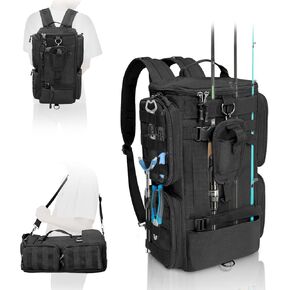 LIWSHWZ Fishing Tackle Backpack with Rod Holders,20L Lightweight Fishing Bag Storage Tackle Box Backpack for 3600 or 3700 Trays,Water Resistant Tackle Bag with Four Pockets