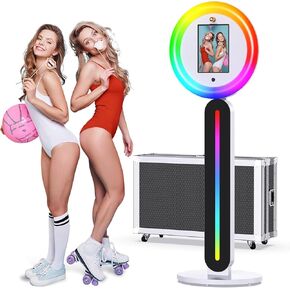 Portable Photo Booth Shell Stand for i Pad 10.2" 10.9" 11" 12.9" APP Control RGB Ring Light Music Sync Light Box Metal Fashion Photobooth Machine for Events Rental and Wedding (A2)