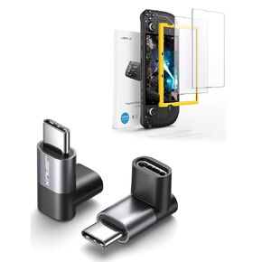 JSAUX 90 Degree USB C Male to USB C Female Adapter + Steam Deck Screen Protector