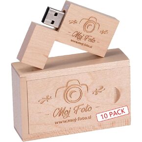 8GB Custom Wood USB Flash Drive with Exquisite Linen Bag, Wedding Thumb Drive with Box, Personalized Wood USB Stick, Engraving/Printing Your Logo & Text for Graduation/Company/Photography