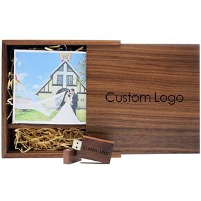 32GB Wood USB 2.0 Flash Drive with Custom Logo Laser Engrave Wooden USB Memory Stick Thumb Drivers with Album Box for Wedding/Photography/Parents