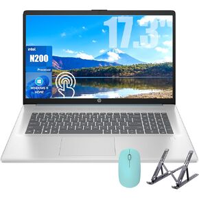 HP 17 Laptop, 17.3'' Touchscreen Display, Intel Quad-Core N200 Processor, 32GB RAM, 1TB SSD+128GB SSD, Webcam, Number Keypad, Windows 11 Home, Fatcayes Accessory, Sliver (Renewed)