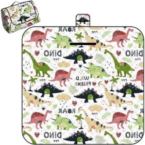 Waterproof Picnic Blanket 79"x 79" with Dinosaur Pattern, Portable Camping Mat Machine Washable Foldable, Thicker Ultrasonic Outdoor Beach Blanket for 6-8 People