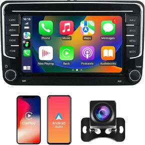 Car Radio for VW Volkswagen Seat Golf Passat Jetta Beetle Tiguan Touran EOS 7" Touchscreen CarPlay Upgrade Bluetooth Stereo with Android Auto GPS Navigation WiFi FM Backup Camera