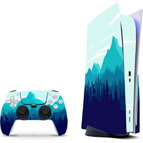 ZOOMHITSKINS Compatible with PS5 Skin, Blue Mountain Landscape Sky Cloud Nature, Durable, Bubble-Free, W/Disk Version, Precisely Cut
