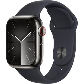 Apple Watch Series 9 [GPS + Cellular, 41mm] - Graphite Stainless Steel Case with Midnight Sport Band, M/L (Renewed)