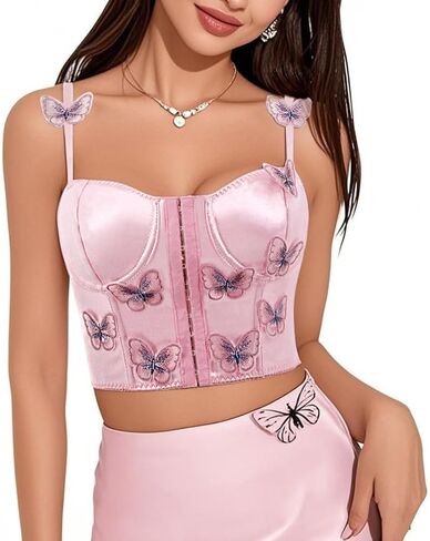 مشد نسائي من Jascaela مصنوع من الساتان على شكل فراشة مثير بدون أكمام من Busiter قطع علوية قصيرة للحفلات الهذيان in Kuwait
