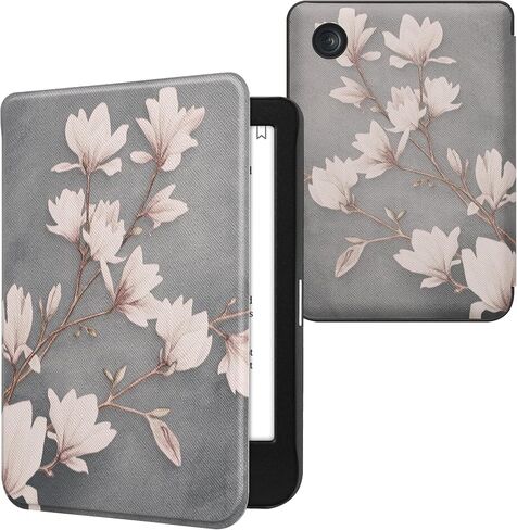حالة Kwmobile متوافقة مع Kobo Clara BW/Color Case - غطاء Ereader - Magnolias Taupe/White/Blue Gray in Saudi Arabia