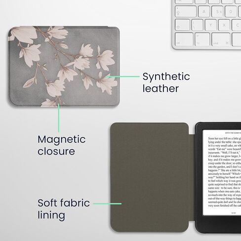 حالة Kwmobile متوافقة مع Kobo Clara BW/Color Case - غطاء Ereader - Magnolias Taupe/White/Blue Gray in Saudi Arabia
