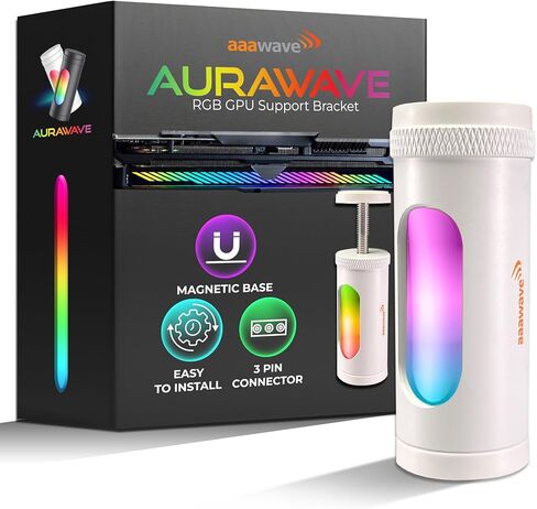 Aurawave GPU Support Bracket ، حامل بطاقة الفيديو المضاد لـ SAG ، قوس GPU قابل للتعديل مع قاعدة المغناطيس ، دعم بطاقة رسومات ARGB 5V 3PIN 67-110 مم (أسود) in Kuwait