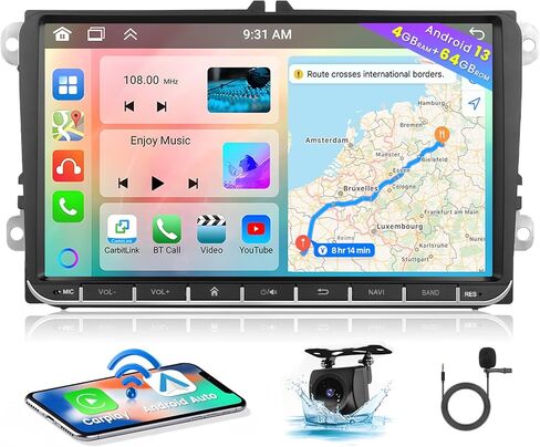 Hikity 8 Core 4+64GB لـ VW Jetta Passat Tiguan Skoda Seat Android 13 Car Stereo Carplay ، 9 بوصة IPS شاشة اللمس Android Auto Car Radio مع 59 UI App in Saudi Arabia