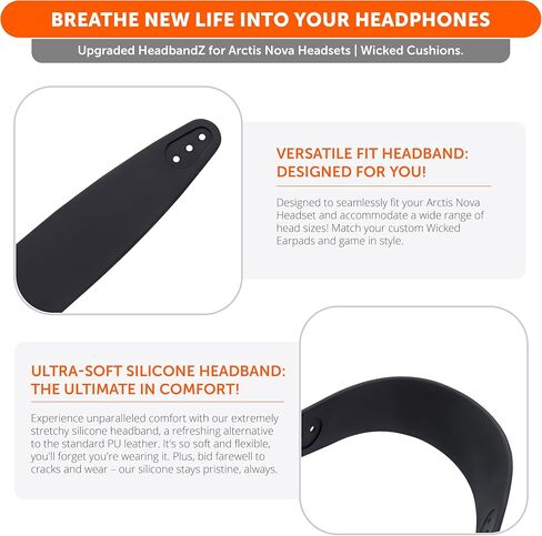 WC Earpad and Upgraded Silicone Headband Combo for Arctis Nova Headphones | Cooling Gel Earpads & Matching Design Headband for Epic Gaming | Black in Saudi Arabia