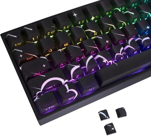 JSJT Black Key Caps - PBT Side Printed Translucent Keycaps, Star Rain Theme 74 Keys Cherry Profile Keycap Set Suitable for Cherry MX Switches 60/61/65/67/68 Mechanical Keyboards (Key Caps Only) in Kuwait