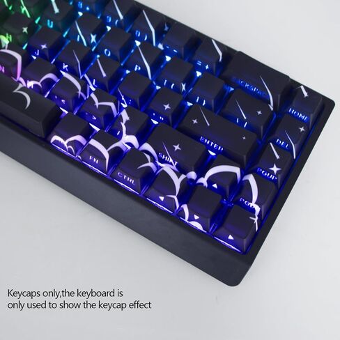 JSJT Black Key Caps - PBT Side Printed Translucent Keycaps, Star Rain Theme 74 Keys Cherry Profile Keycap Set Suitable for Cherry MX Switches 60/61/65/67/68 Mechanical Keyboards (Key Caps Only) in Kuwait