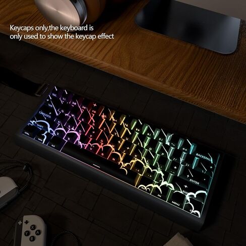 JSJT Black Key Caps - PBT Side Printed Translucent Keycaps, Star Rain Theme 74 Keys Cherry Profile Keycap Set Suitable for Cherry MX Switches 60/61/65/67/68 Mechanical Keyboards (Key Caps Only) in Kuwait