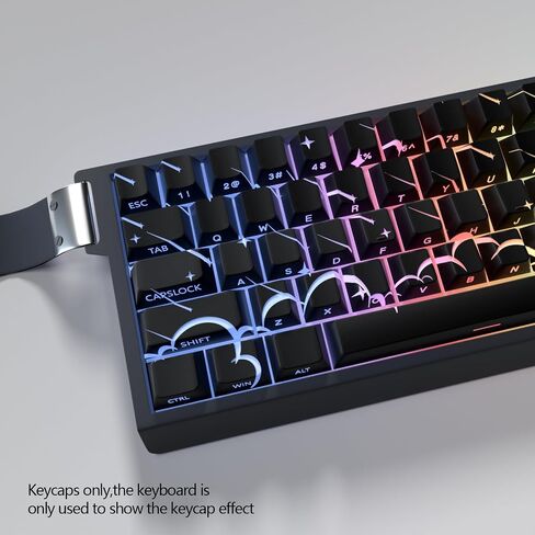 JSJT Black Key Caps - PBT Side Printed Translucent Keycaps, Star Rain Theme 74 Keys Cherry Profile Keycap Set Suitable for Cherry MX Switches 60/61/65/67/68 Mechanical Keyboards (Key Caps Only) in Kuwait