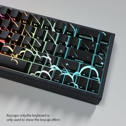JSJT Black Key Caps - PBT Side Printed Translucent Keycaps, Star Rain Theme 74 Keys Cherry Profile Keycap Set Suitable for Cherry MX Switches 60/61/65/67/68 Mechanical Keyboards (Key Caps Only) in Kuwait