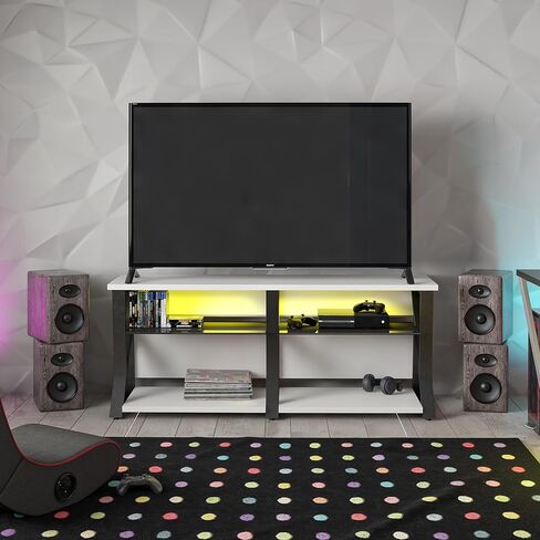 NTNESE Genesis Gaming TV Stand لأجهزة التلفزيون التي تصل إلى 70 "، وقصة تلفزيون إدارة الأسلاك ، ومركز ألعاب الترفيه ، وكهف مان ، وغرفة ألعاب ، وغرفة اللعب ، وأضواء RGB LED ، أبيض in Kuwait