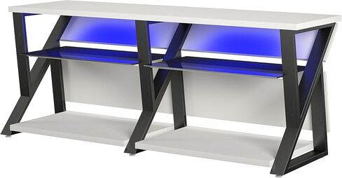 NTNESE Genesis Gaming TV Stand لأجهزة التلفزيون التي تصل إلى 70 "، وقصة تلفزيون إدارة الأسلاك ، ومركز ألعاب الترفيه ، وكهف مان ، وغرفة ألعاب ، وغرفة اللعب ، وأضواء RGB LED ، أبيض in Kuwait