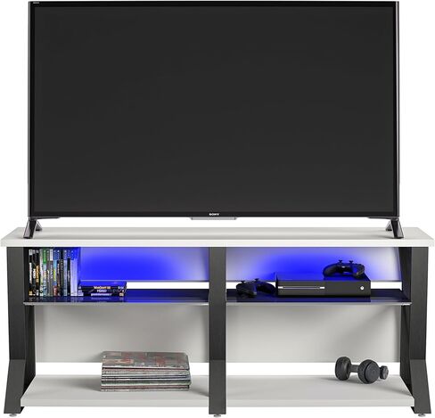 NTNESE Genesis Gaming TV Stand لأجهزة التلفزيون التي تصل إلى 70 "، وقصة تلفزيون إدارة الأسلاك ، ومركز ألعاب الترفيه ، وكهف مان ، وغرفة ألعاب ، وغرفة اللعب ، وأضواء RGB LED ، أبيض in Kuwait