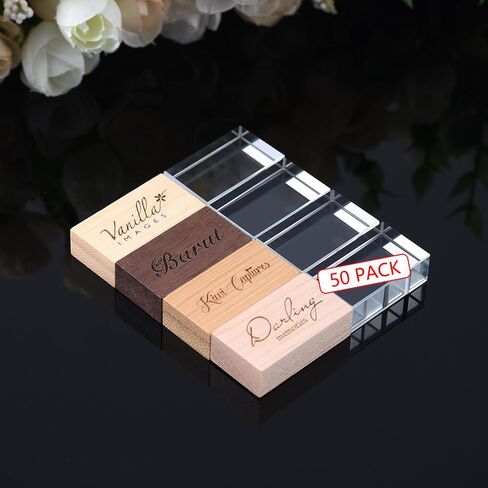 Custom Crystal USB 3.0 Flash Drive, Wedding Thumb Drive with Colorful LED Light, Personalized USB Stick with Wooden Cover, Engraving Your Logo & Text for Graduation/Company/Photography (32GB 10Pack) in Saudi Arabia