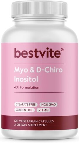 BESTVITE Myo & D-Chiro Inositol (120 كبسولة نباتية) - نسبة 40:1 - بدون ستيرات - نباتي - غير معدل وراثيًا - خالي من الغلوتين in Saudi Arabia