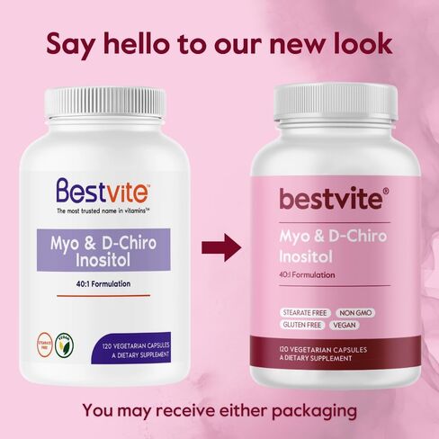 BESTVITE Myo & D-Chiro Inositol (120 كبسولة نباتية) - نسبة 40:1 - بدون ستيرات - نباتي - غير معدل وراثيًا - خالي من الغلوتين in Saudi Arabia