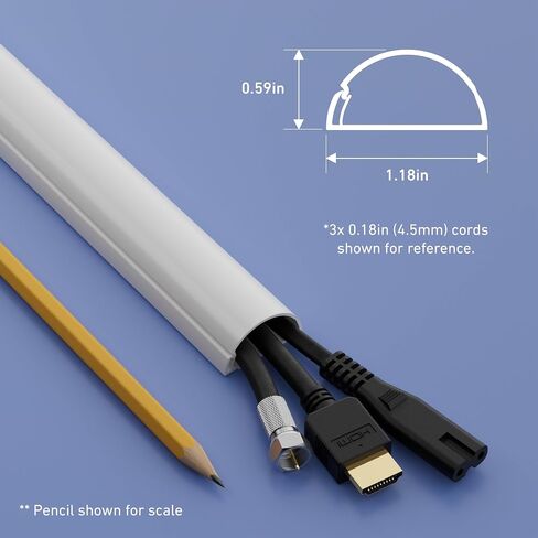 D-Line 15.7in TV Cord Hider, Patented Half Round Cable Cover, Hide Wall Mount TV Wires, Hinged One-Piece Cable Concealer, Adhesive, Decorative Raceway - 1.18in W x 0.59in H x 15.7in L - White in Kuwait