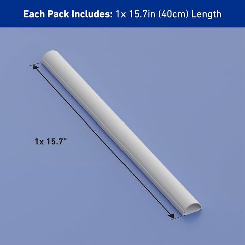 D-Line 15.7in TV Cord Hider, Patented Half Round Cable Cover, Hide Wall Mount TV Wires, Hinged One-Piece Cable Concealer, Adhesive, Decorative Raceway - 1.18in W x 0.59in H x 15.7in L - White in Kuwait