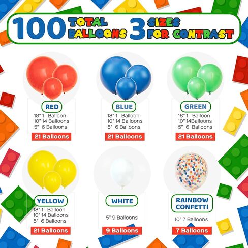 115pc, 3 size EASY DIY – Sesame Street Balloons Arch Kit & Garland – Small and Large Primary Color Red Blue Green Balloons – Lego Elmo Circus Carnival Super Mario Birthday Party Supplies & Decorations in Kuwait