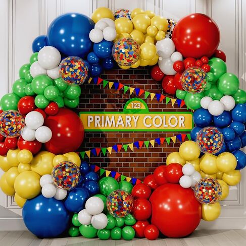 115pc, 3 size EASY DIY – Sesame Street Balloons Arch Kit & Garland – Small and Large Primary Color Red Blue Green Balloons – Lego Elmo Circus Carnival Super Mario Birthday Party Supplies & Decorations in Kuwait