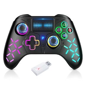 Gamrombo LED Wireless Controller for PS5/PS5 Pro/PS5 Slim with 2.4G Adapter, Compatible with PS4/Switch/Windows, Dual Vibration Gamepad with Marco/Turbo Function
