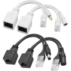 Passive PoE Splitter YACSEJAO 2Pair Passive PoE Injector and Splitter Kit with 5.5x2.1 mm DC Power Adaptor Connector Black+White