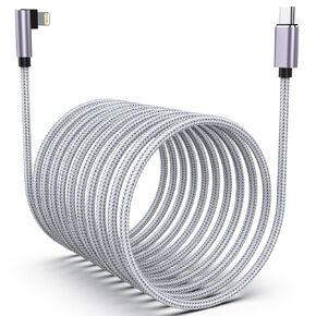 10FT Long Right Angle USB C to Lightning Apple iPhone Charger Cable,90 Degree L-Shaped Nylon Braided PD Fast Charging Cable Data Sync Cord for iPhone 14/13/Pro/12/Max/11/X/XS/XR/8/iPad【MFi Certified】