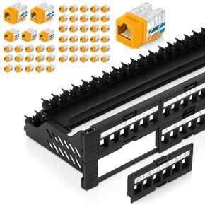حزمة Everest Media Solutions - 2 عنصر: لوحة تصحيح Keystone من 48 منفذ + 50 حزمة من RJ45 CAT6 Keystone Jacks - أصفر
