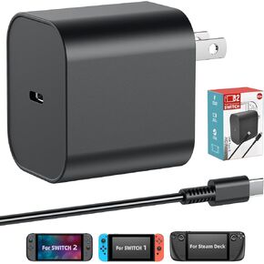 Switch 2 60W Charger for Nintendo 2 (2025)/Switch 1/Steam Deck,Support TV Dock Mode,AC Adapter Power Supply 20V/3A Fast Charging with 4.9FT USB C Cable PD3.0 Detachable Cord as NS 2 Official Charger