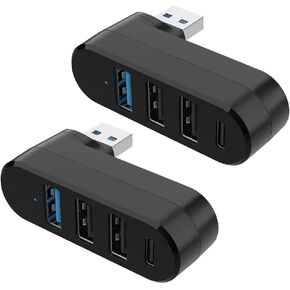 USB 3.0 Hub Splitter Extender, Multi-Port USB 3.0 Adapter[90°/180° Degree Rotatable], 4 in 1 USB Hub with 3 USB Ports and 1 USB C Port for Laptop, Car, MacBook Pro/Air, Keyboard, Printer, Mouse