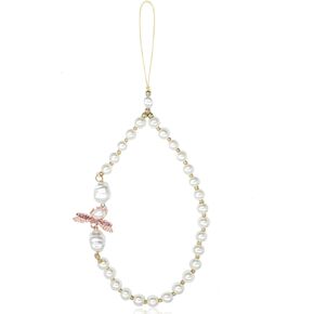 Phone Charm Pearl Beaded, [Hands-Free] Fashion Aesthetic Decor Strap, Phone Bracelet Strap & Wrist Chain Lanyard for Camera Keychain (Dragonfly Pearl)