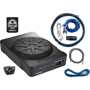 KICKER Powered Subwoofer and Amp Kit Package of 2 Items - 10" 360W Hideaway/Under-Seat Powered Subwoofer Enclosure and Complete 8AWG Wiring Kit - 51HS10 Enclosure & 46CK8 Kit
