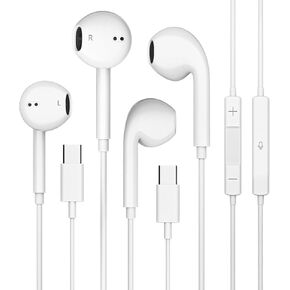 USB C Headphones for iPhone 16 15, 2 Pack Type C Wired Earbuds with Microphone & Remote Control Noise Cancelling Earphones Compatible with iPhone 16 15 Pro Max, iPad Pro, Galaxy S25 S24, Pixel 9 8 7
