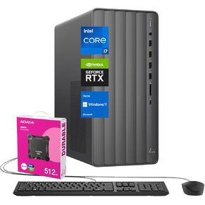 HP ENVY TE01 VR-Ready Tower Desktop, Intel i7-14700F, NVIDIA GeForce RTX 4060, 64GB RAM, 4TB SSD, with Wired Mouse & KB, 3-in-1 Card Reader, ENERGY STAR certified, Bundle with Adata 512GB External SSD